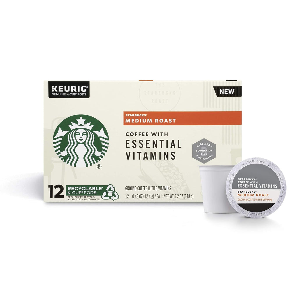 Starbucks Medium Roast K-Cup Coffee Pods - Essential B Vitamins for Keurig Brewers | 4 Boxes (48 Pods)