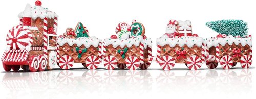 KPCB Tech Gingerbread Christmas Decorations - Prelit Gingerbread Train Figurines - 21.85" Lighted Holiday Decor with Timer for Table Centerpieces