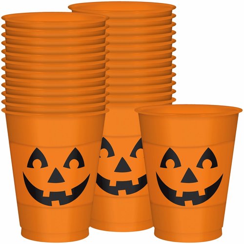 Pumpkin Orange Plastic Cups 16 oz ( Pack of 25) - Vibrant & Durable Event Drinkware, Perfect for Halloween Parties, Thanksgiving Celebrations