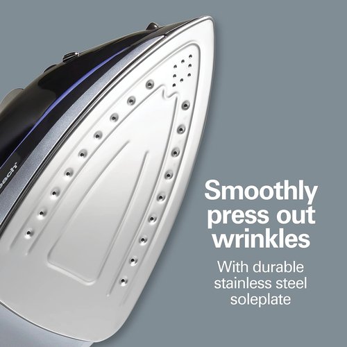 Hamilton Beach Steam Iron - Powerful 1200 Watts Garment Steamer with Stainless Steel Soleplate, Black