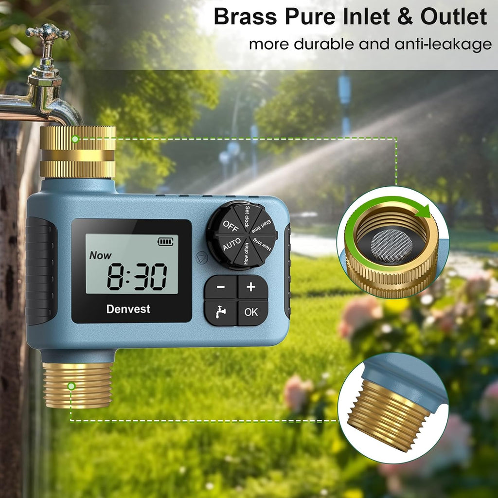 **Hose Timer - Brass Inlet & Outlet | Outdoor Water Timer with Rain Delay for Garden & Lawns**