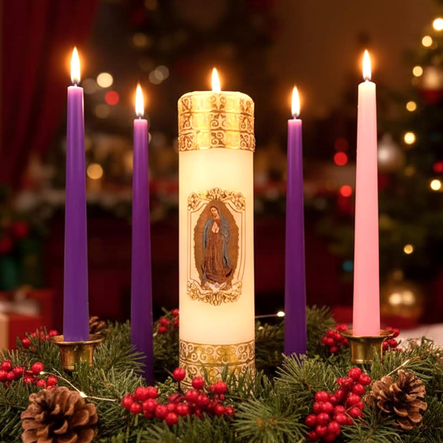 Regine Switzerland Advent Candle Holders - 4-Piece Nativity Wreath Centerpiece Decor | Christmas Decorations