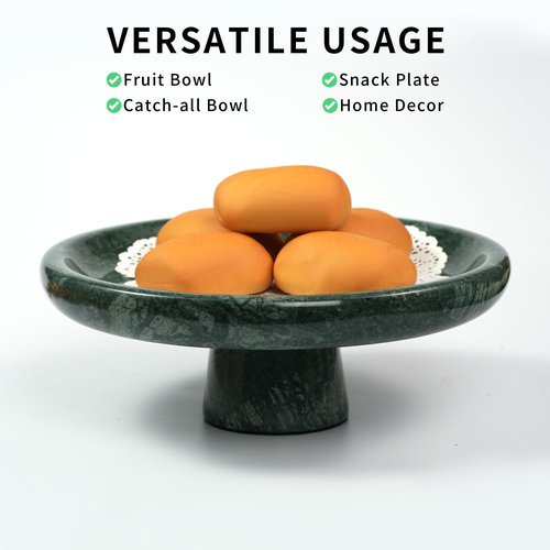 LWALMS Marble Fruit Bowl for Kitchen - 9.9" Green Decorative Stone Pedestal Bowls for Home Decor, Footed Fruits Holder For Dining Table Counter Organization