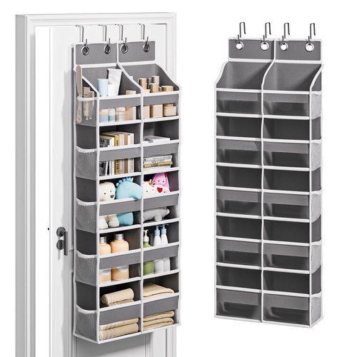 Abiglifty 5-Tier Over The Door Organizer with 10 Side Pockets, Large Behind The Door Storage, 4 Hooks Design, Door Organizer with Clear Windows for Bathroom, Bedroom, Nursery, Entryway(Grey)
