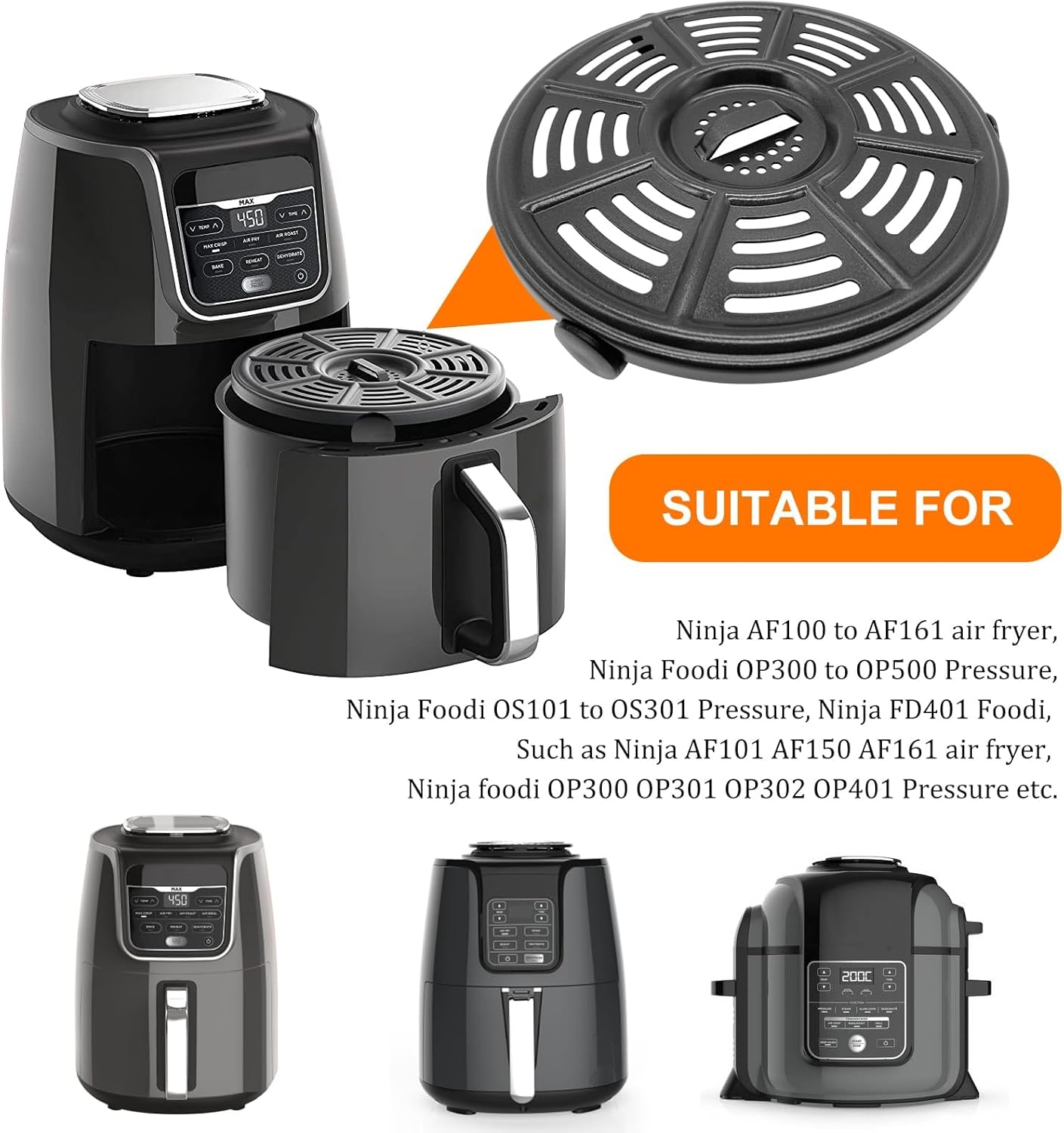 Ninja Air Fryer Accessories - 8.2'' Round Food Grade Grill Pan & Crisper Plate | Dishwasher Safe