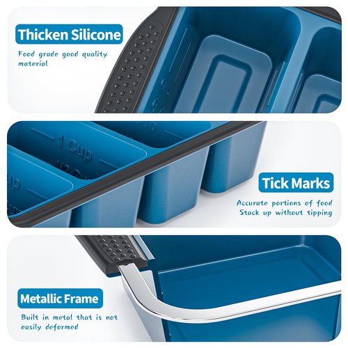 GORCI Silicone Freezer Tray With Lid, 8 Large 1 Cup Soup Freezer Molds, Soup Freezer Container for Meal Prepping, Large Ice Cube Tray， Perfect for Storing Leftovers, Sauces, Lasagna, 2-Pack