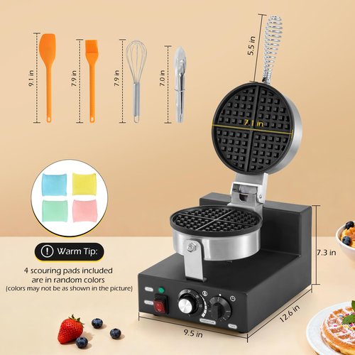 Dyna-Living Commercial Waffle Maker 1200W Professional Waffle Maker Commercial Restaurant Waffle Iron Non-stick Classic Waffle Machine Waffle Bowl Maker for Home