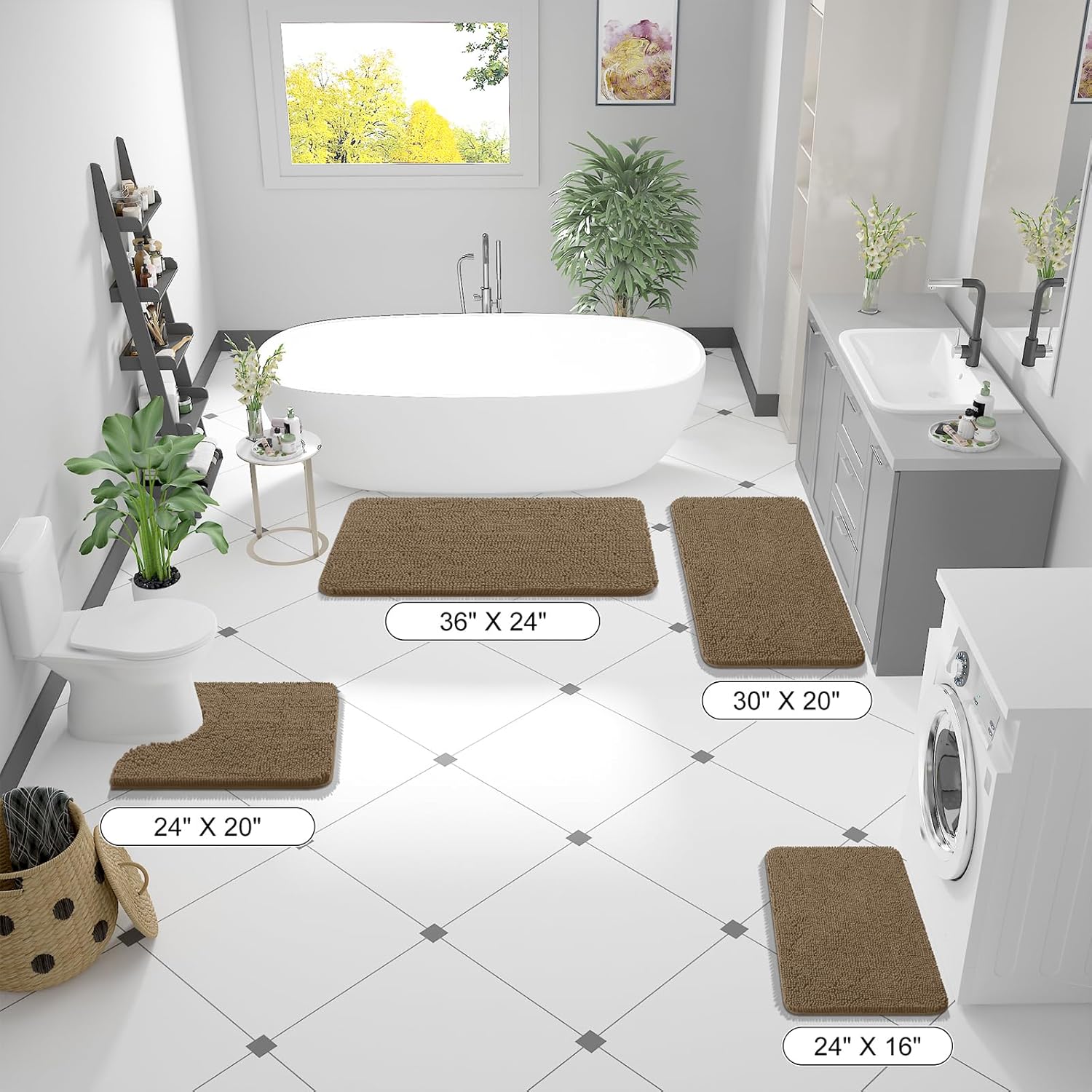 OLANLY Bathroom Runner Rugs - Extra Soft Chenille Bath Mats | Quick Dry, Machine Washable, Tan 47x24