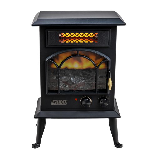 EZ-Heat Electric Fireplace Space Heater with Flame Effect, Adjustable Thermostat, Dual Heat Settings, and Overheat Protection, MT1288