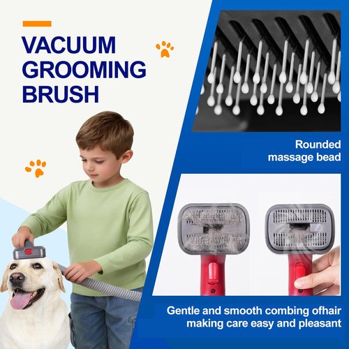 2-in-1 Pet Grooming Kit – Compatible with Dyson V7 V8 V10 V11 V15, Dog Hair Vacuum Attachment, Self-Cleaning Brush Removes Hair, Dander & Undercoat, Extended Hose & Trigger Lock