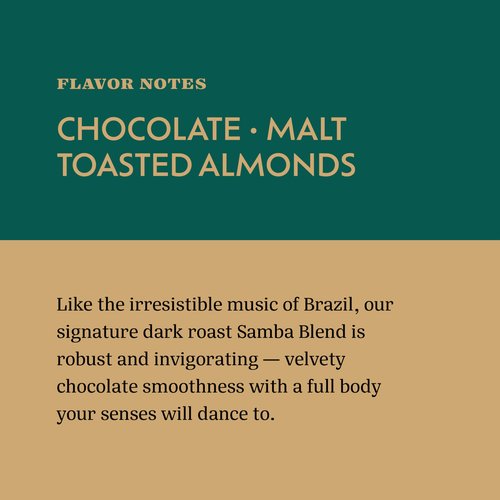 Casa Brasil Samba Blend Whole Bean Coffee – Medium Dark Roast – Chocolate, Toasted Almond, and Malt – Brazilian Specialty Coffee – 5lb Bag