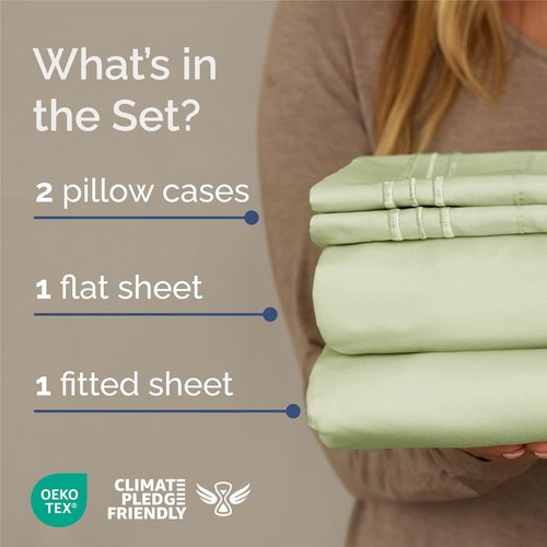 King Size 4-Piece Sheet Set | Comfy Cooling Bed Sheets - Luxury Hotel Quality - Deep Pockets, Wrinkle-Free - Light Sage Green
