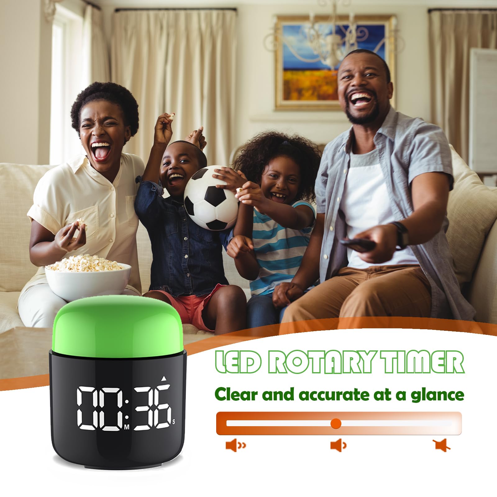 Table Twist Timer, Large LED Display Stopwatch, Silent & Loud Alarm, 199 Minute Countdown & Up, Vintage Night Light, for Kitchen Cooking Meeting Teacher Classroom Office Yoga Fitness Games (Green)