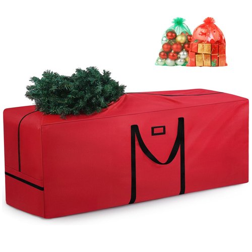 9Ft Christmas Tree Storage Bag - Heavy Duty 600D Oxford, Extra Large Capacity with Reinforced Handles & Dual Zipper for Artificial Christmas Trees, Holiday Decorations & Ornaments (Red, 65x20x30in)