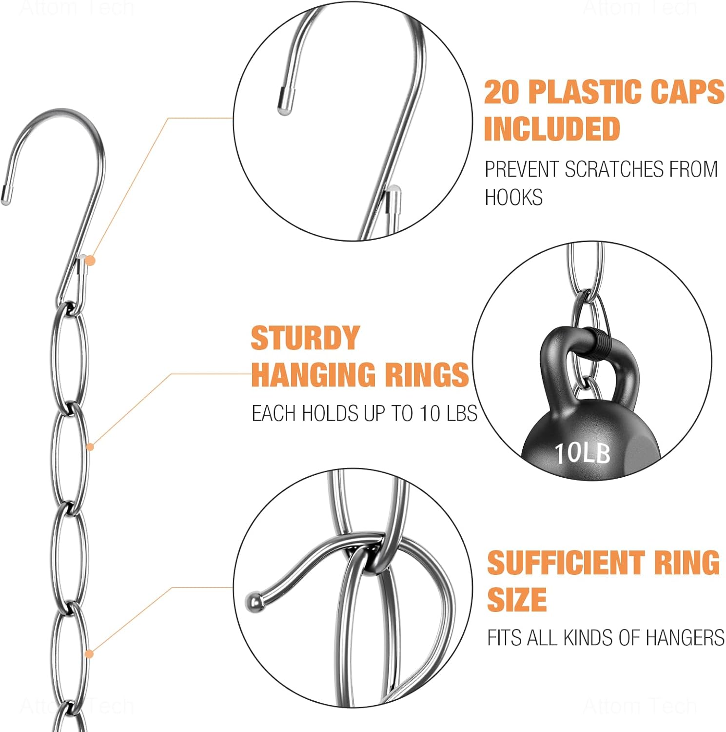 NiHome Clothing Chain Hanger - 10-Pack Metal Closet Organizer with 7 Holes | Space-Saving Solution for Home & Travel