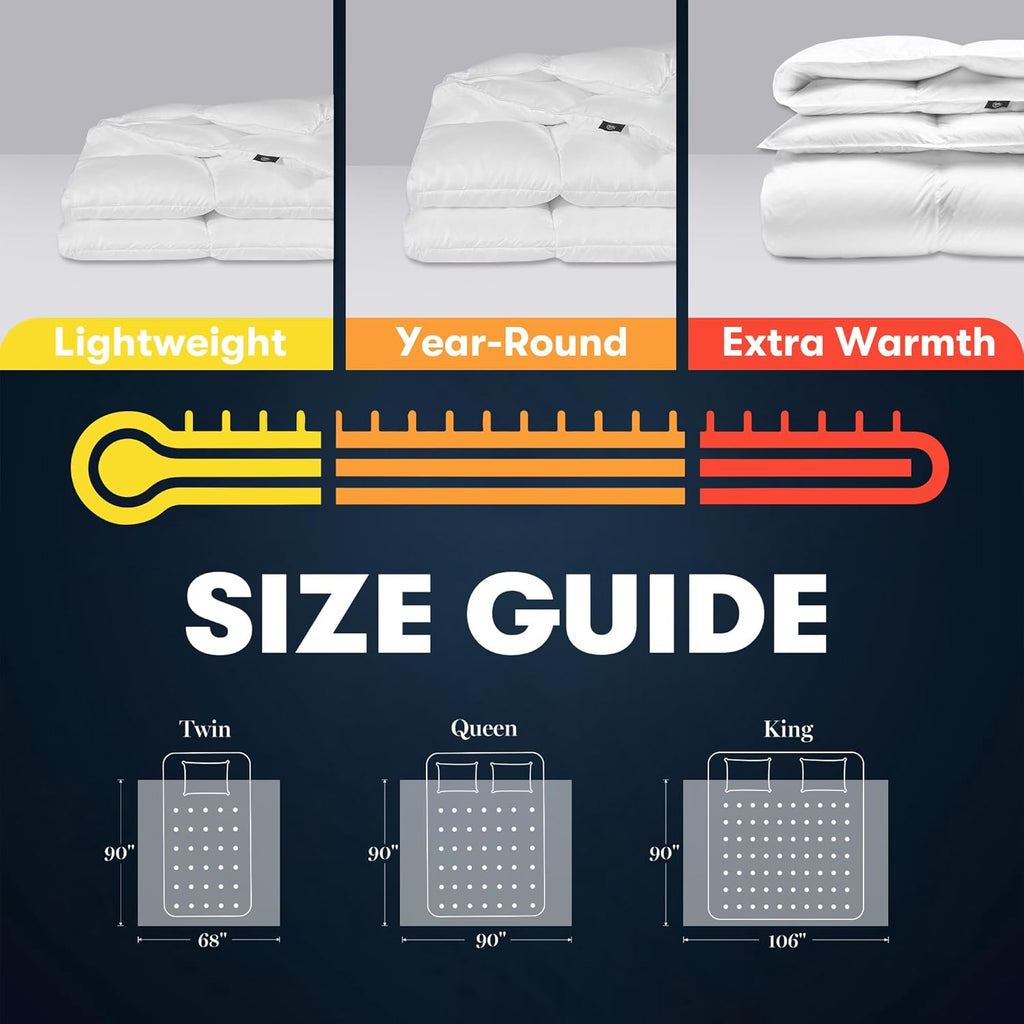 Serta Goose Feather Down Comforter | Queen Size 100% Cotton Duvet Insert - Hypoallergenic Luxury Bedding 90 x 90 Inch White