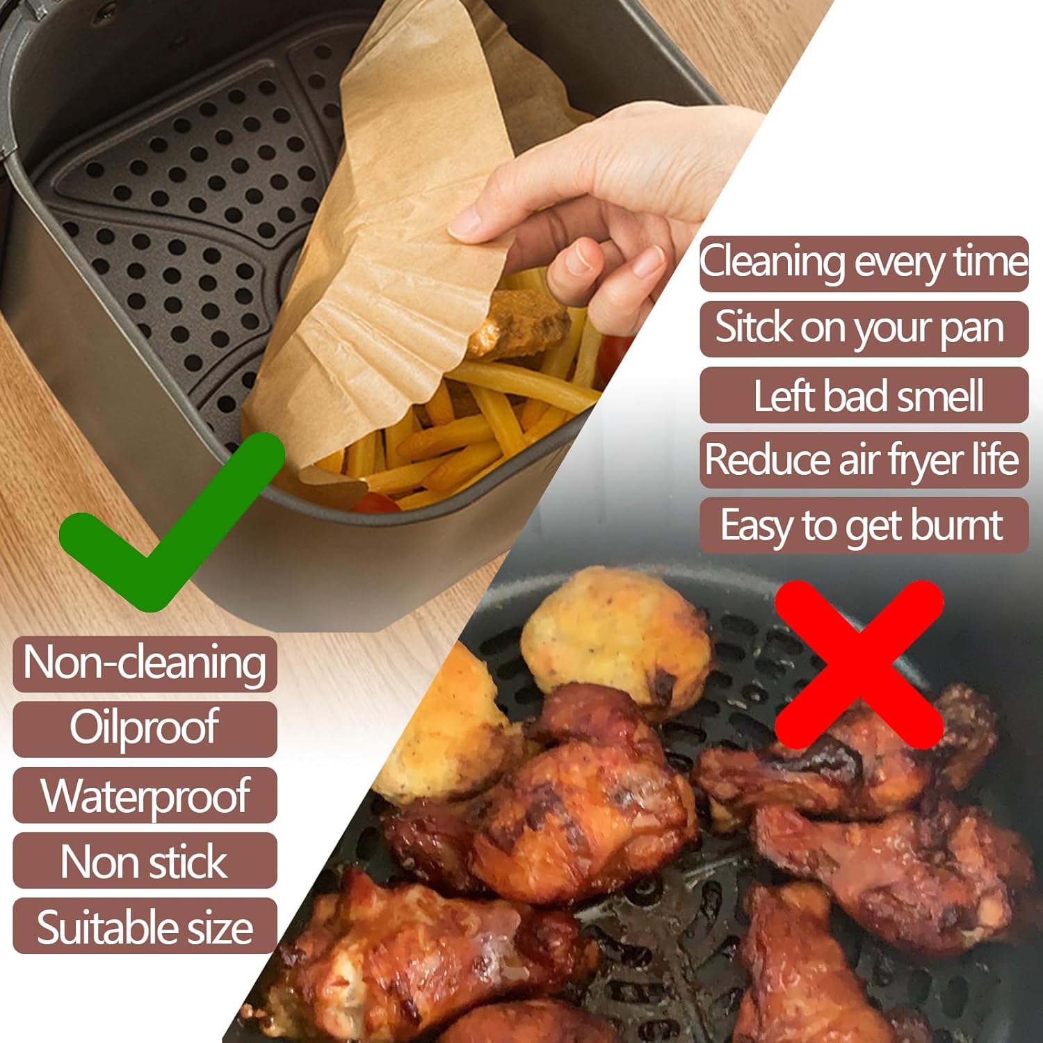 UBeesize 9 Inch Air Fryer Paper Liners - 400 PCS Non-Stick Parchment Sheets | Bleach-Free & Microwave Safe