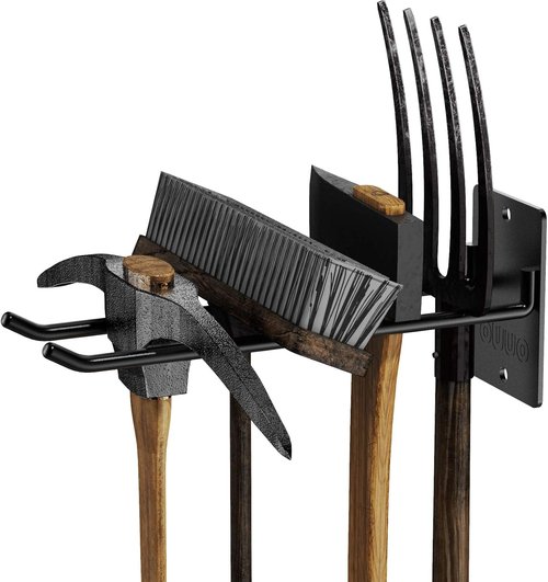 Heavy-Duty Steel Wall Hanger | 4 Pack Garage Storage Organizer for Garden Tools - Shovel, Rake, Broom Hooks