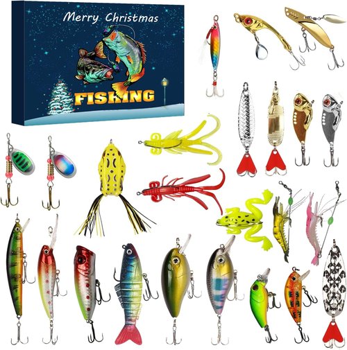 Fishing Advent Calendar 2026 - 24-Day Countdown Bait Set for Men & Teens | Freshwater & Saltwater Spinners
