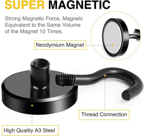 DIYMAG Magnetic Garage Hooks - Heavy Duty 120lbs Capacity | 10 Pack for Kitchen, Classroom & Grills - Black