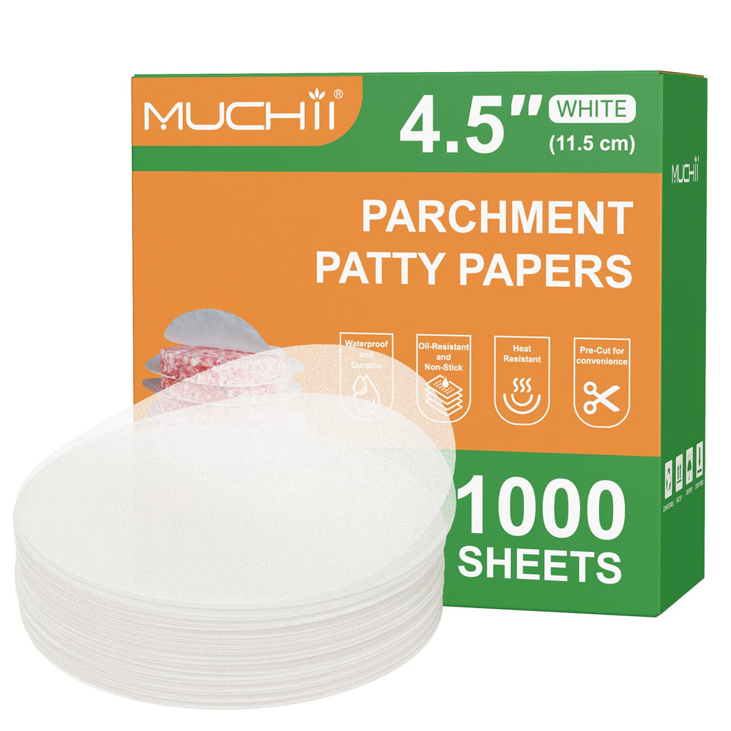 MUCHII 1000 Pcs 4.5 Inch Burger Patty Paper Rounds, White Baking Parchment Rounds, Non-Stick Sheets for Separating Patties, Baking Cookies, Bread, and More