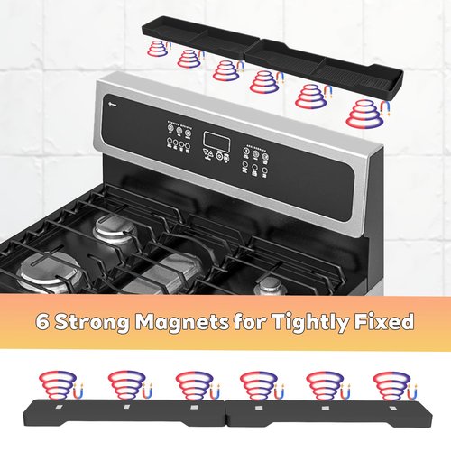 BoBoWalk 30 Inch Magnetic Silicone Stove Top Shelf, Heat Resistant Spice Rack for Kitchen, Space Saving Organizer with 6 Sticky Pads, Fits Back of Stove（Black 30''x3.8''）
