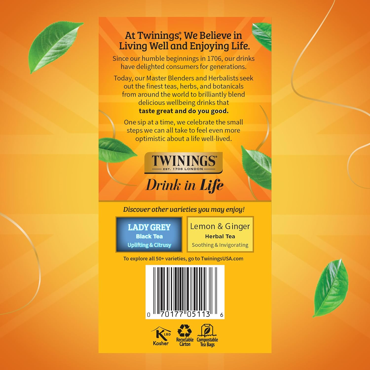 Twinings Earl Grey Black Tea - Citrus & Bergamot Flavor, 50 Individually Wrapped Bags, 6 Packs