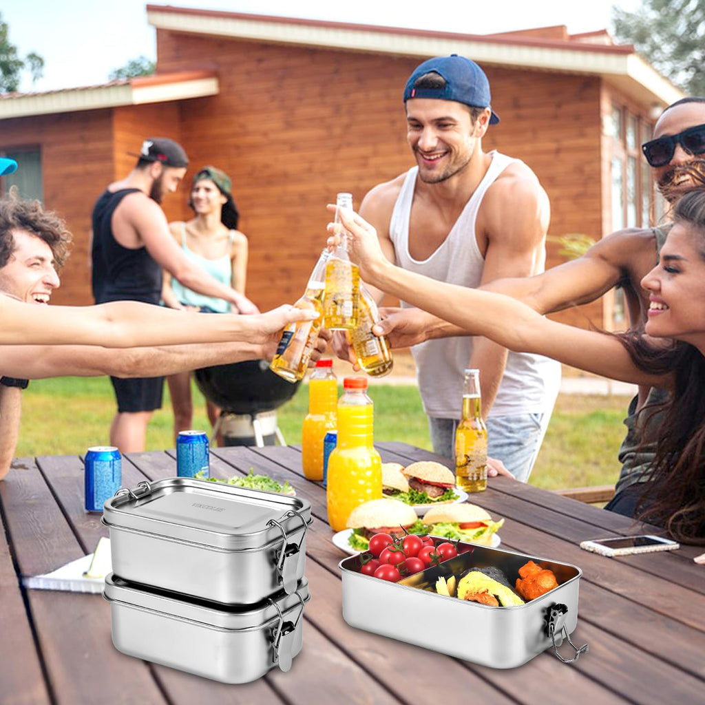 VIKCOLEE 4 PCS Stainless Steel Bento Box 4-Size, Metal Lunch Box, Food Containers, Lunch Container for Home, Work, Camping (550ml+850ml+1400ml+2400ml)