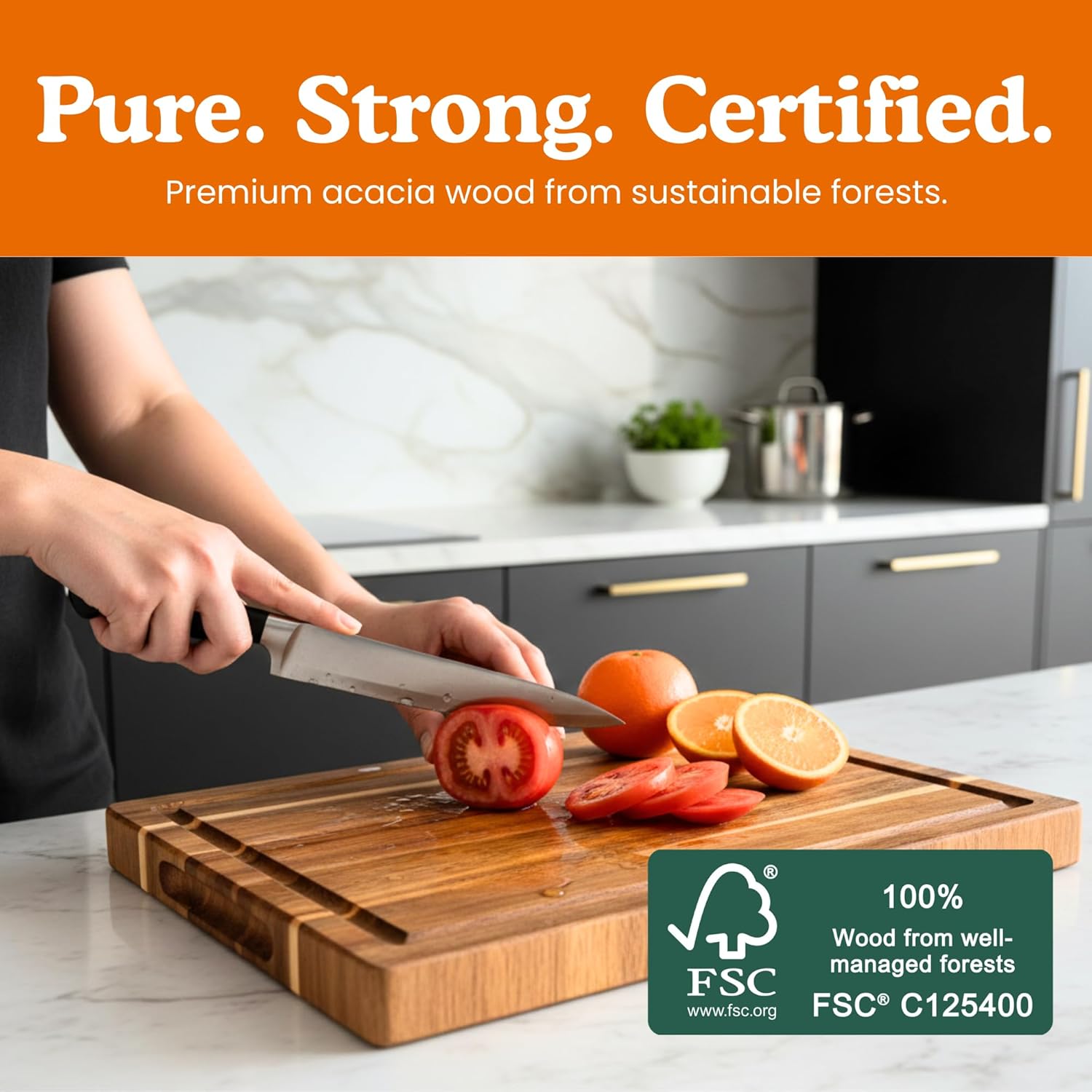 Ziruma Non-Toxic Wood Cutting Board | Conditioned with Natural Beeswax & Flaxseed Oil | 16" x 11" Acacia