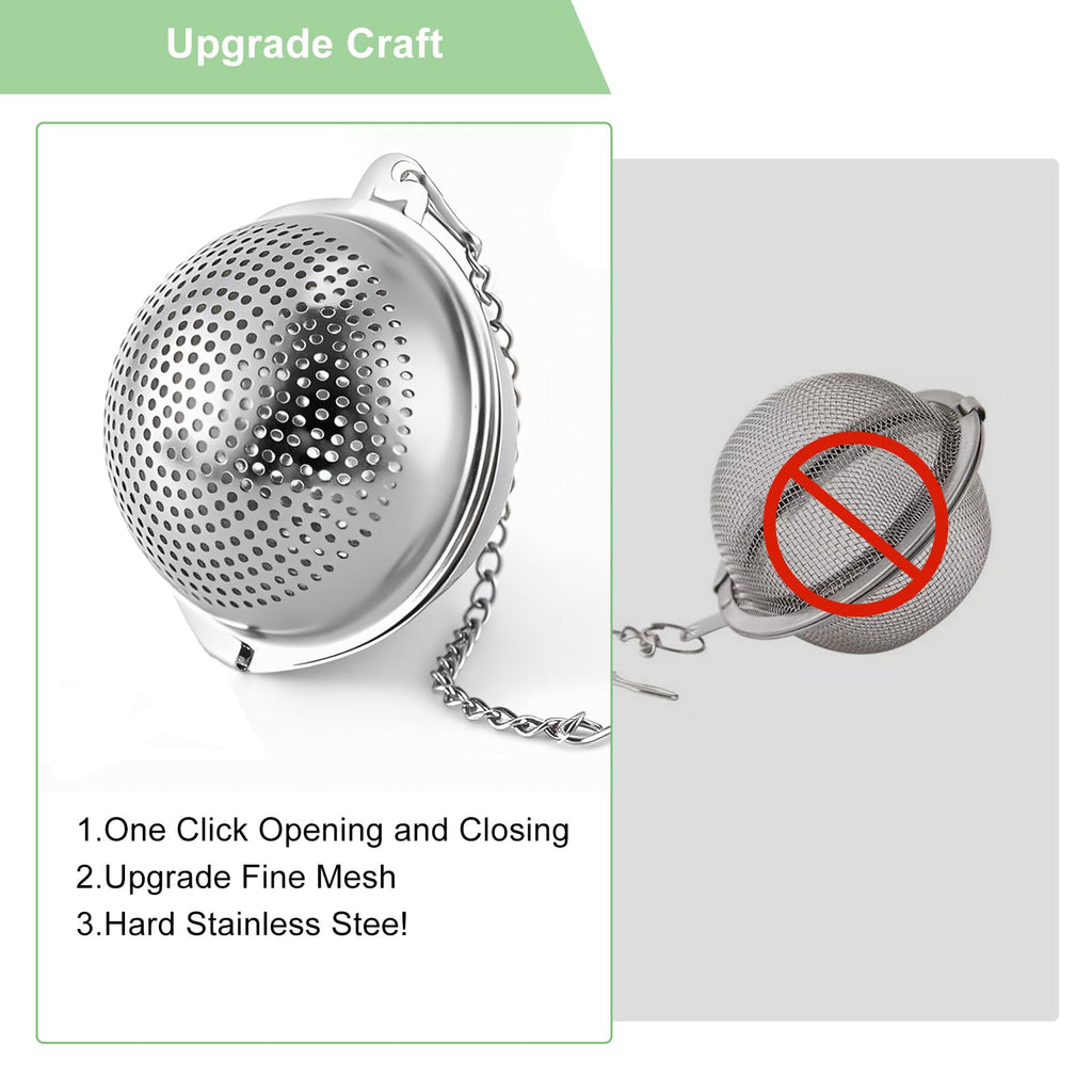 Numola 2Pcs Tea Ball Infuser - Locking Clasp Tea Strainer with Chain, Food Grade 304 Stainless Steel Loose Leaf Tea Steeper for Herbal/Green/Black Tea - Reusable Tea Infuser for Home, Office & Travel