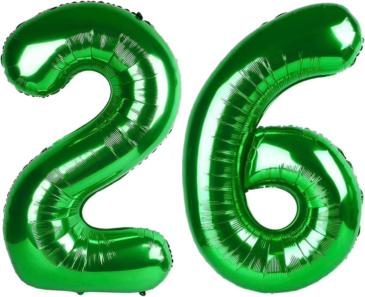 Numbers 26 Balloon - Dark Green 40 Inch Digital Balloon for 26th Birthday Party Decorations