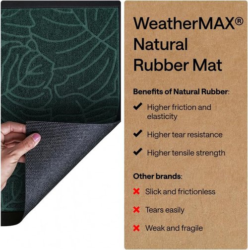 GORILLA GRIP Waterproof All-Season WeatherMAX Doormat - 35x23 Natural Rubber, Stain & Fade Resistant, Easy Clean Green Palm