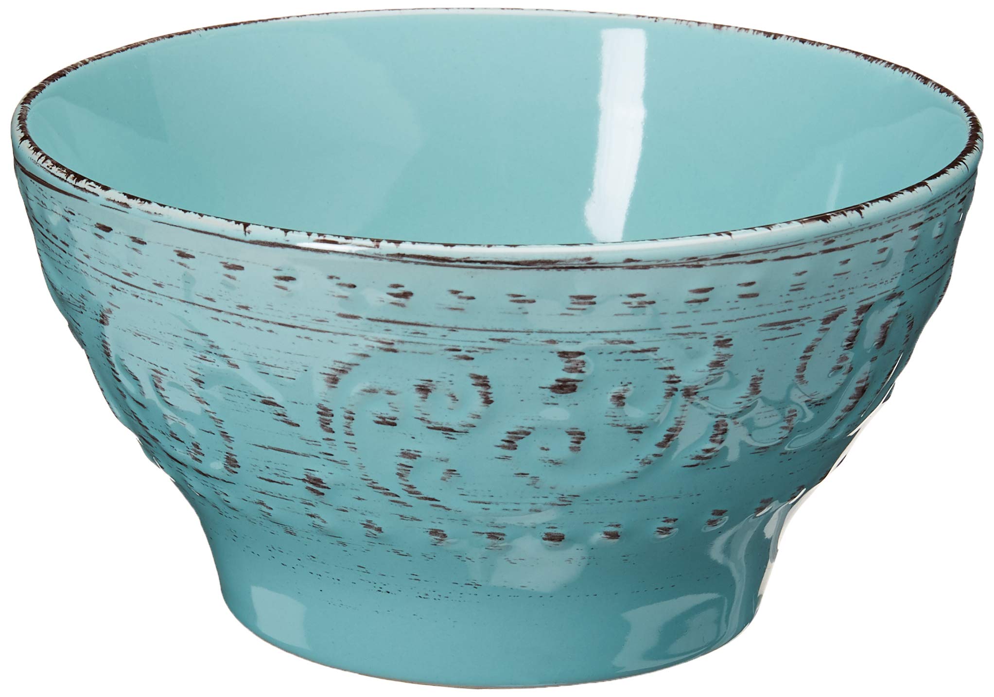 Elama Embossed Stoneware Ocean Dinnerware Dish Set, 16 Piece, Turquoise
