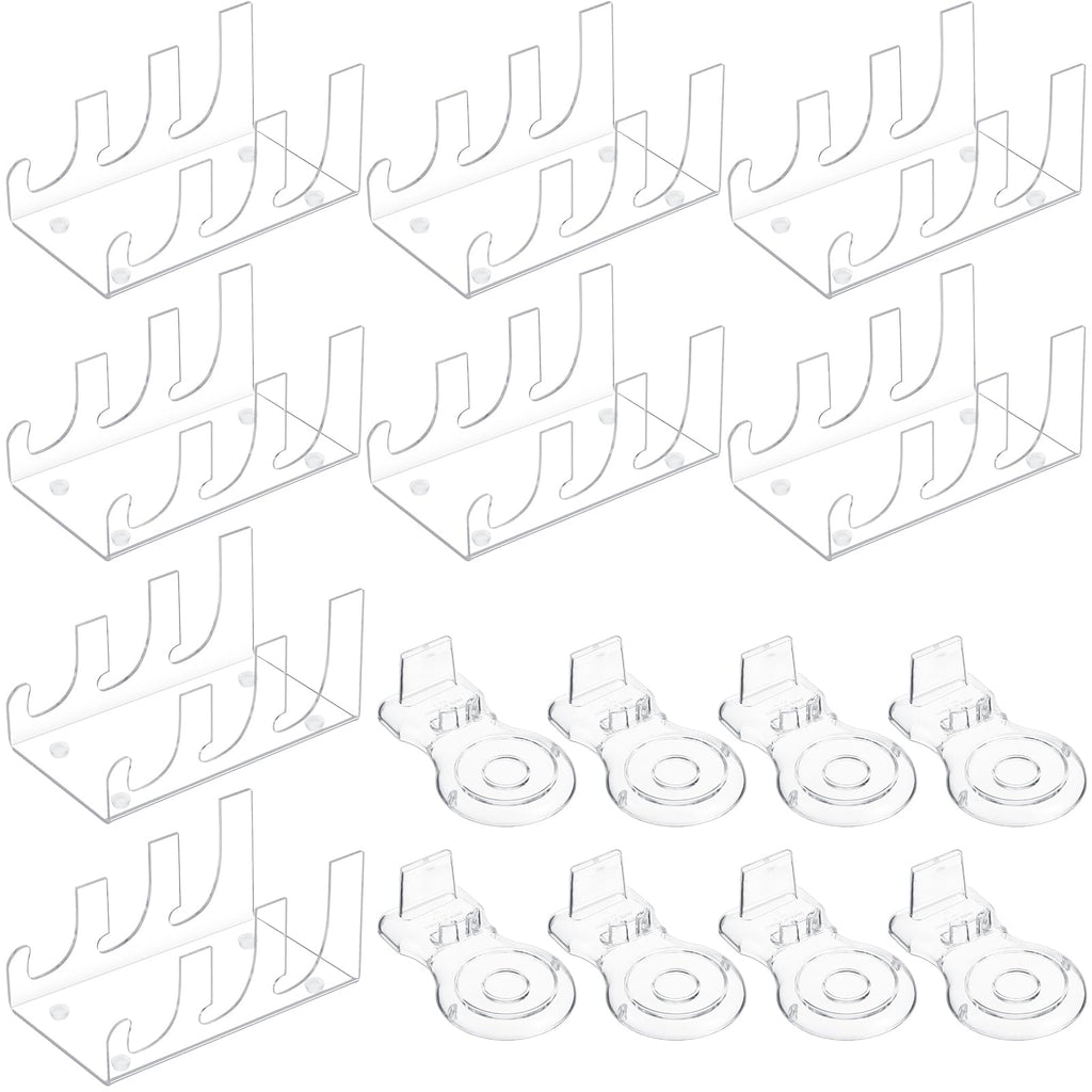 RattanView 16 pack Acrylic China Dinnerware Display Stand 8 Pcs 3 Tiers Clear Plate Dish Platters Setting Holder and 8 Pcs Tea Cup Saucer Stand for Kitchenware Tableware Display Organizer