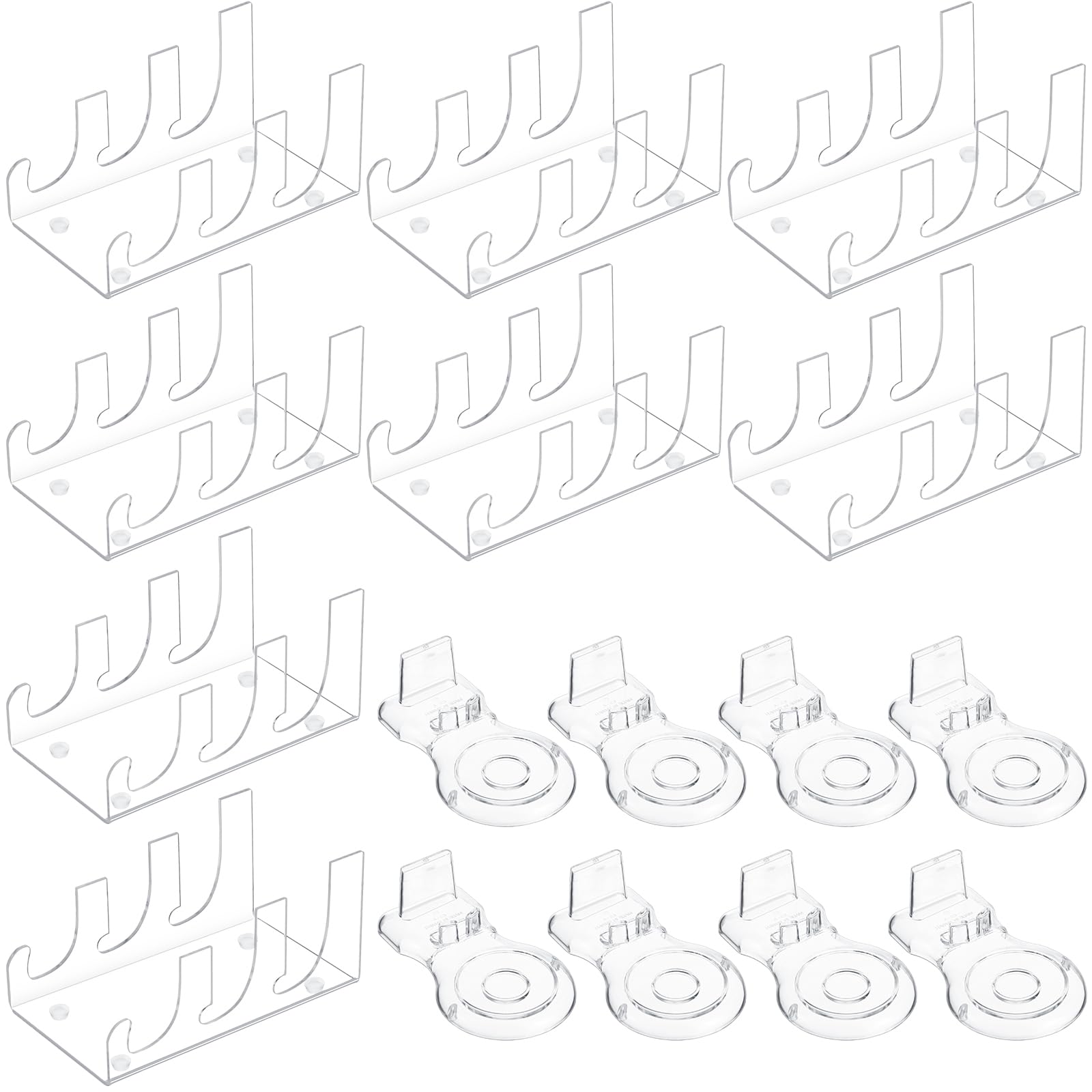 RattanView 16 pack Acrylic China Dinnerware Display Stand 8 Pcs 3 Tiers Clear Plate Dish Platters Setting Holder and 8 Pcs Tea Cup Saucer Stand for Kitchenware Tableware Display Organizer