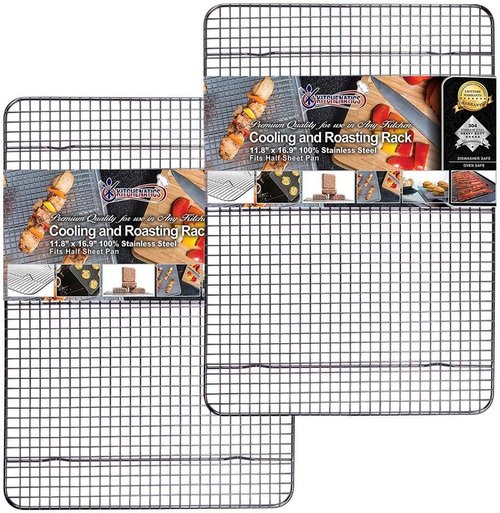 KITCHENATICS Stainless Steel Cooling Racks - Heavy-Duty Wire Grid for Baking & Roasting | Fits 13x18 Half Sheet Pans | Oven-Safe to 575°F, Set of 2