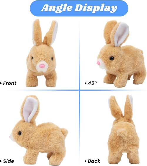 Hopearl Interactive Electronic Pet Plush Bunny Toy - Animated Walking Rabbit with Sounds & Movements | Brown, 7''
