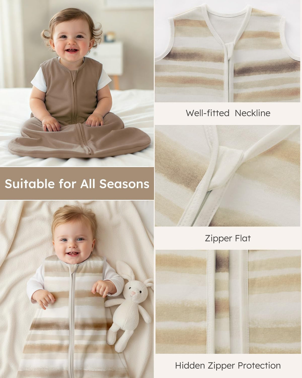 Yoofoss Baby Sleep Sack - 100% Organic Cotton Wearable Blanket for 6-12 Months | Comfy 2-Way Zipper, 3 Pack