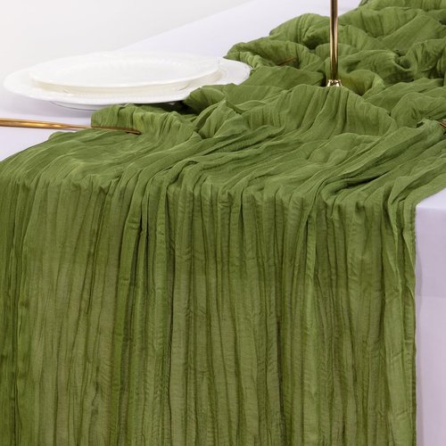 **Socomi Cheesecloth Table Runner - Boho Rustic Design for Weddings & Events | 120 Inch Green**