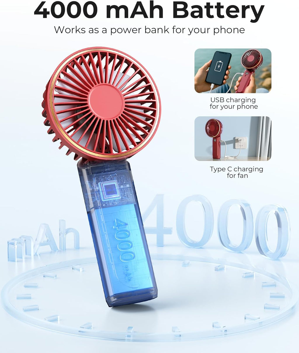 Skiennix Portable Handheld Fan - 4000mAh Battery, 6 Speed Wind, Adjustable 180° | USB Rechargeable