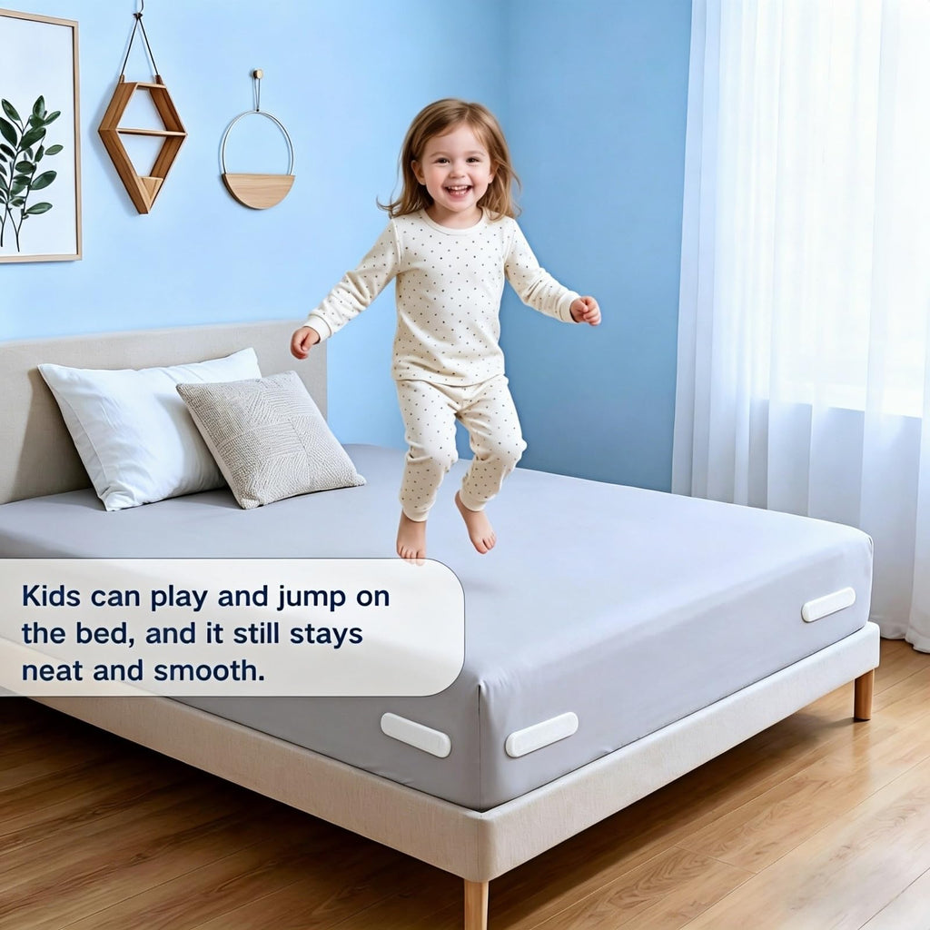 DDGEAA Bed Sheet Holders for Corners, Lock Sheet Holders, 4Pcs Fitted Sheet Holders Keep Sheets Firm & Tight, Durable Heavy Duty Bed Sheet Clips, Sheet Locks, Fit All Mattress Easy Install - White