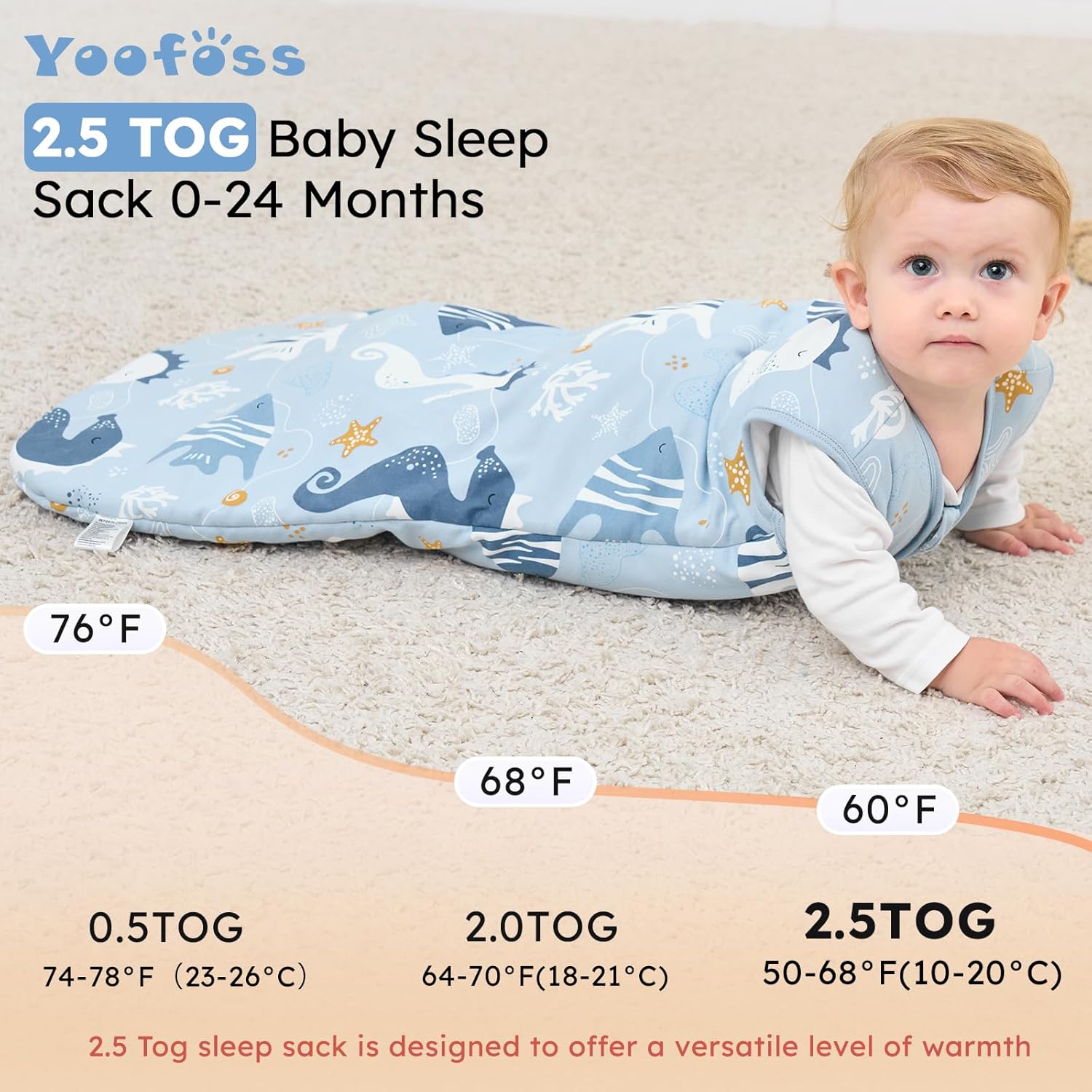 Yoofoss Baby Sleep Sack - 0-6 Months | TOG 2.5 Organic Cotton Wearable Blanket - Warm & Comfy