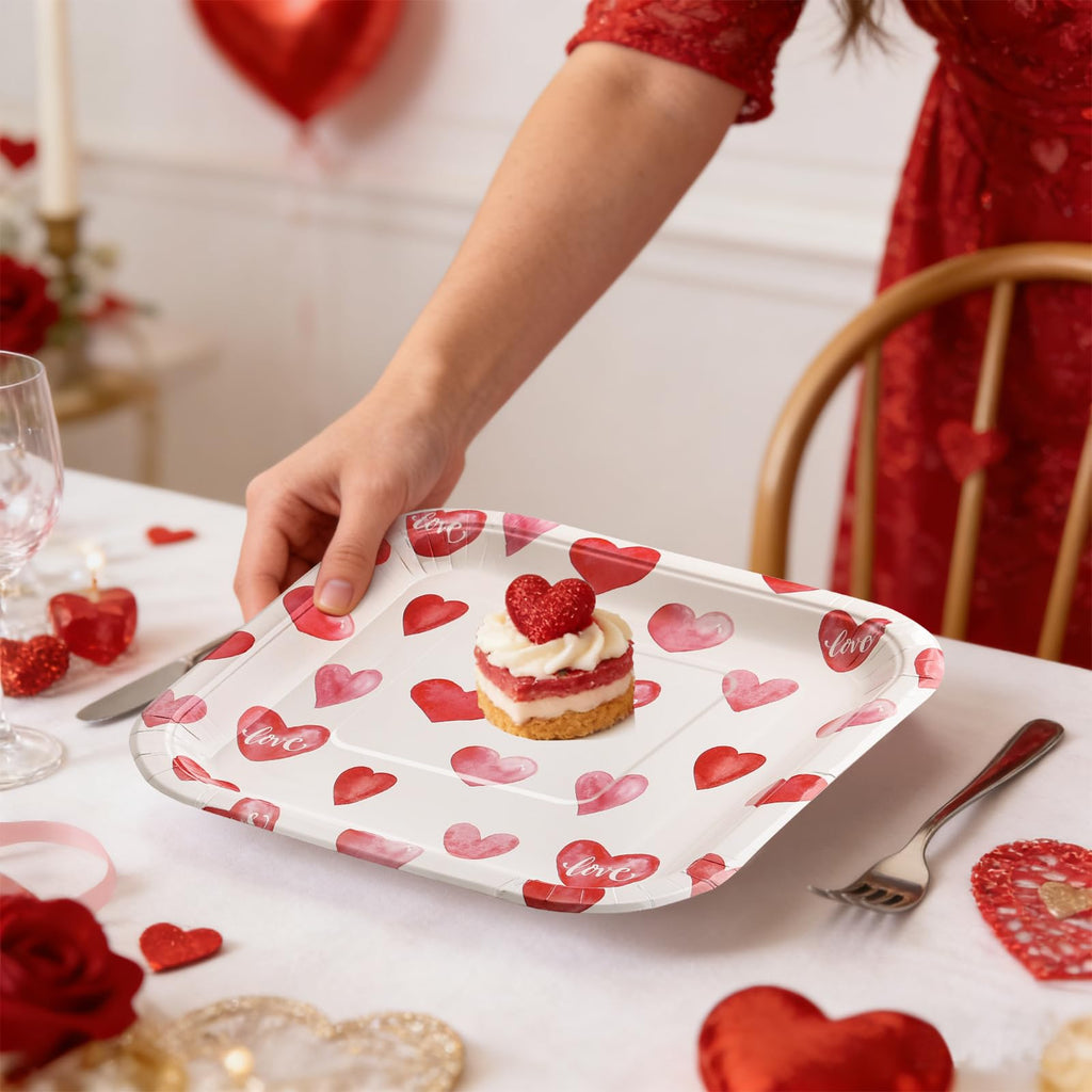 Glinarious Valentines Day Plates and Napkins Sets, Square Valentine Plates 9" Heart Plates 7" for Valentines Day Party Decorations