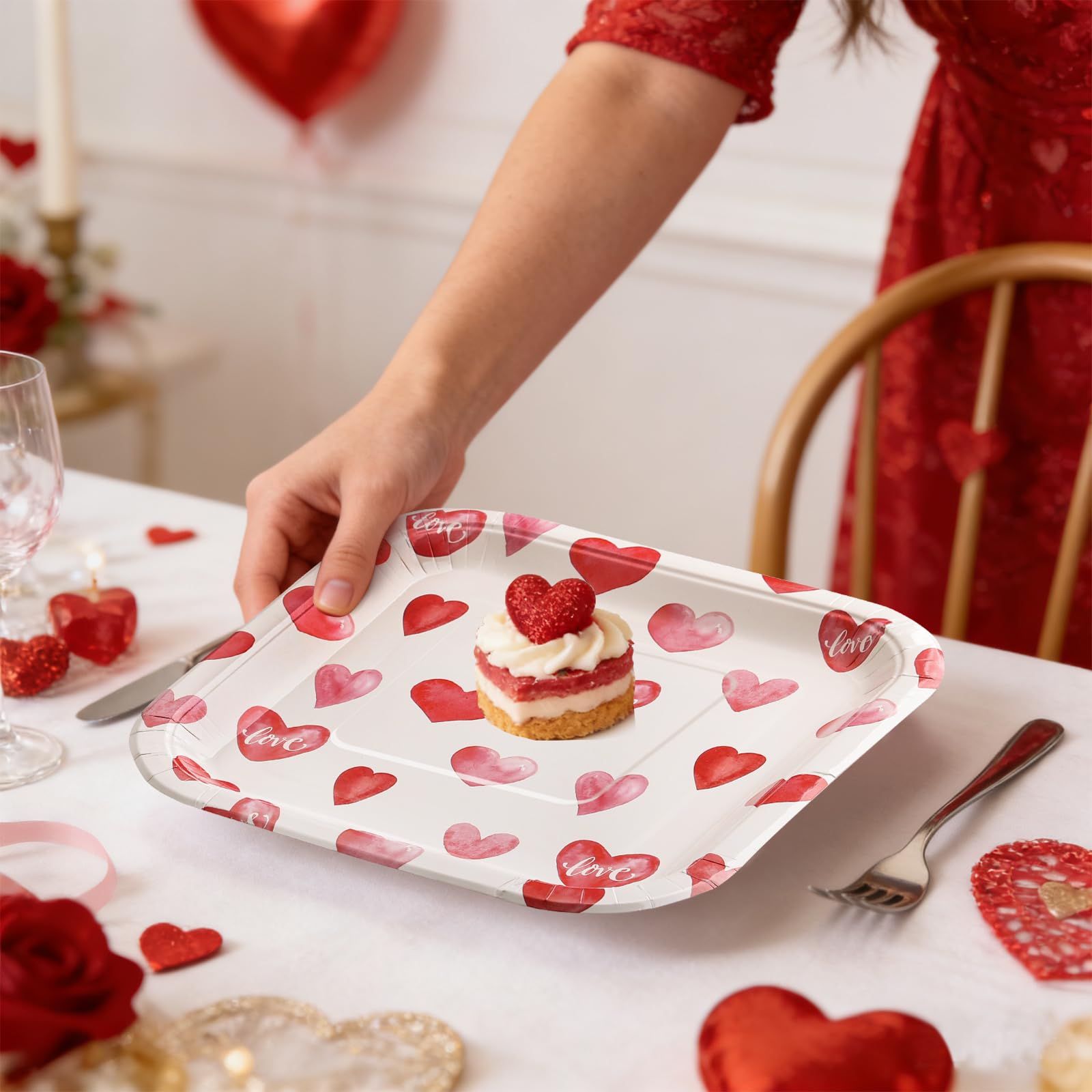 Glinarious Valentines Day Plates and Napkins Sets, Square Valentine Plates 9" Heart Plates 7" for Valentines Day Party Decorations