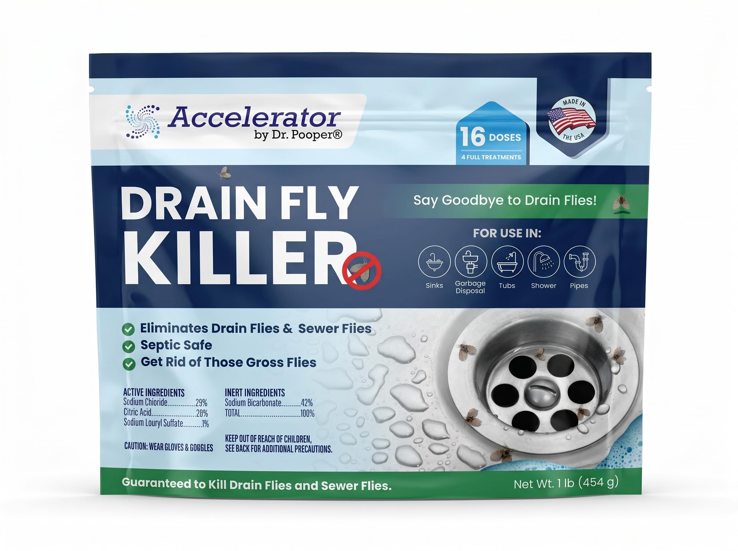 Drain Fly Killer Powder – Eliminates Drain Flies & Sewer Flies in Drains, Sinks, Showers – Fast-Acting Treatment - Septic Safe & Made in USA