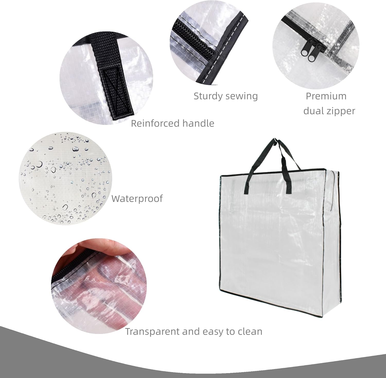 Skiennix Clear Storage Bags - 6 Pack with Zipper & Handles | Ideal for Closet, Moving & Underbed Organization