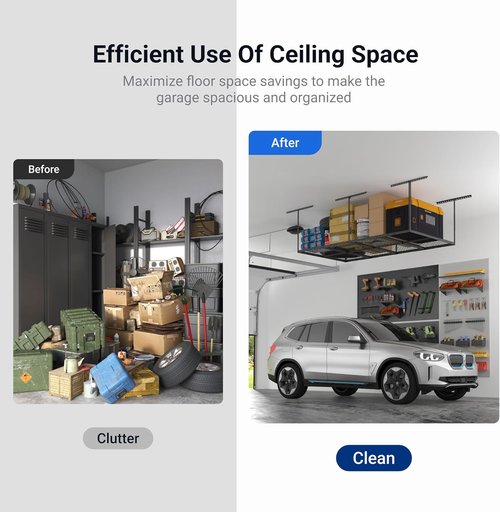 FLEXIMOUNTS 4x8 Overhead Garage Storage Rack - Heavy-Duty Metal Ceiling Organizer | 750lbs Capacity, Hammertone Finish