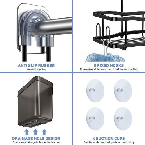 Aitatty Hanging Shower Caddy | Rustproof Bathroom Organizer Over Shower Head - Black, No Drilling Required