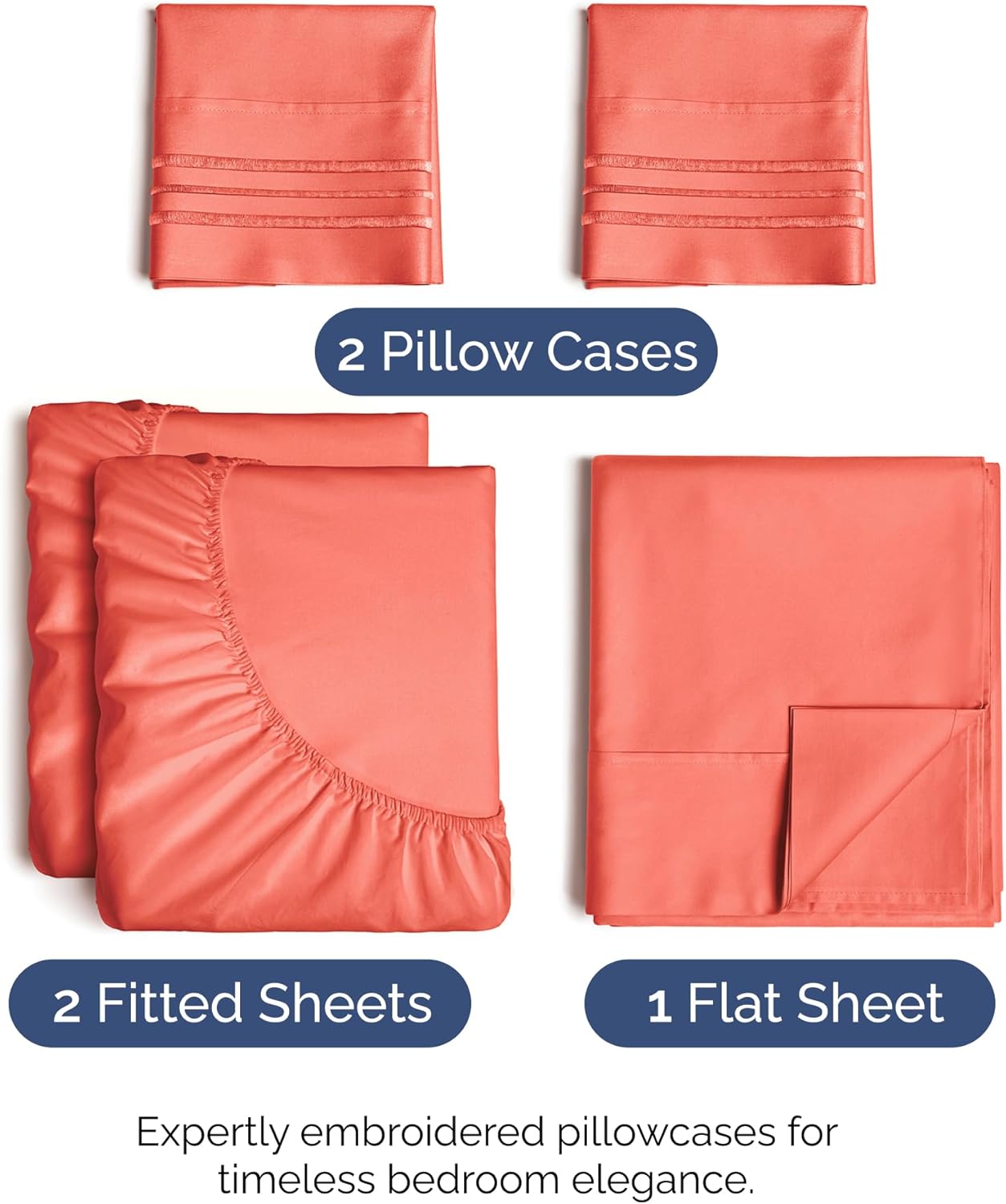 Regine Switzerland Split King Size Sheet Set - Comfy Cooling Bedding - Luxury 5-Piece Coral Set with Deep Pockets