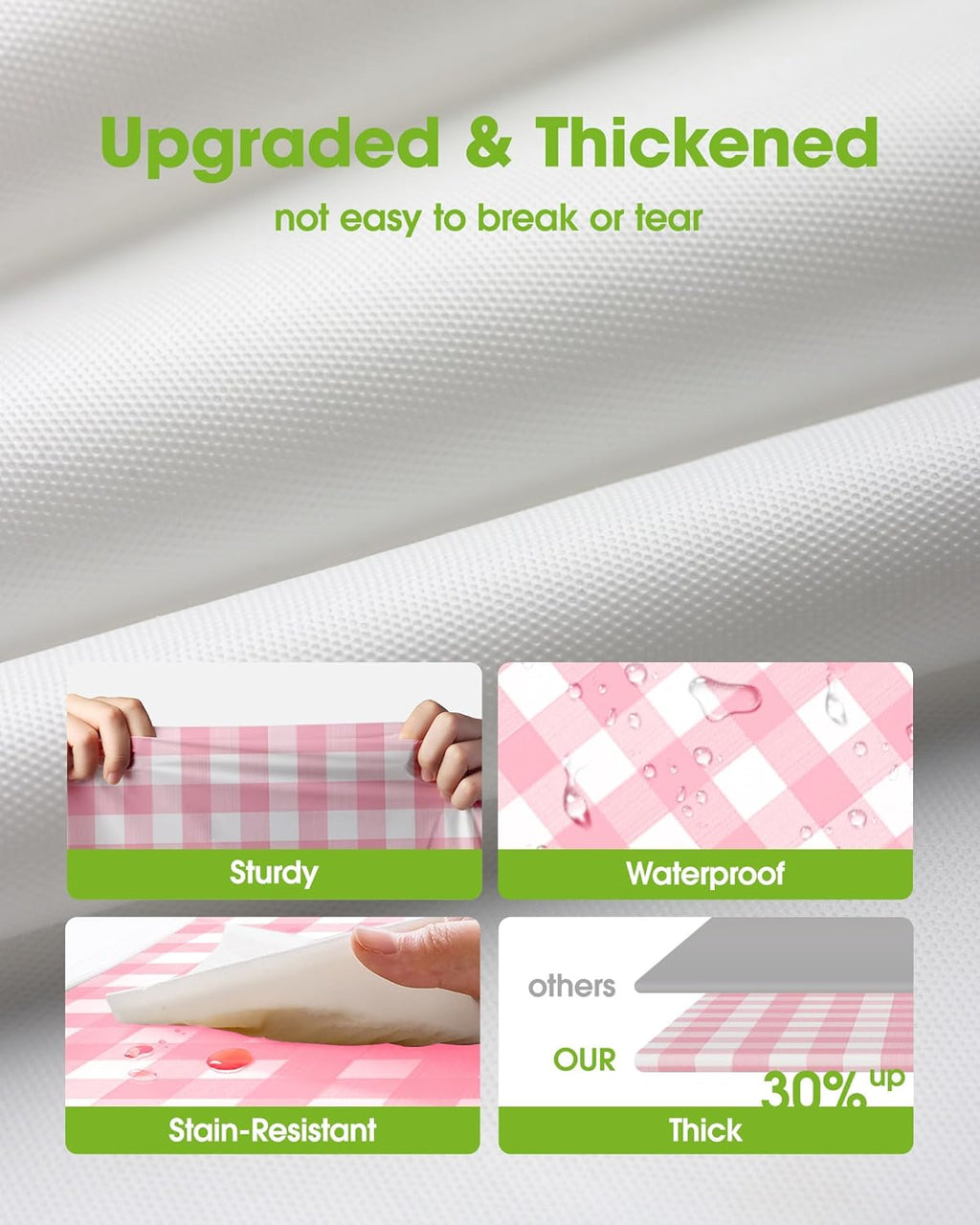 Pureegg Disposable Plastic Tablecloths - 54 x 108 Inch, Pink Gingham Design, Sturdy & Leakproof, 8 Pack